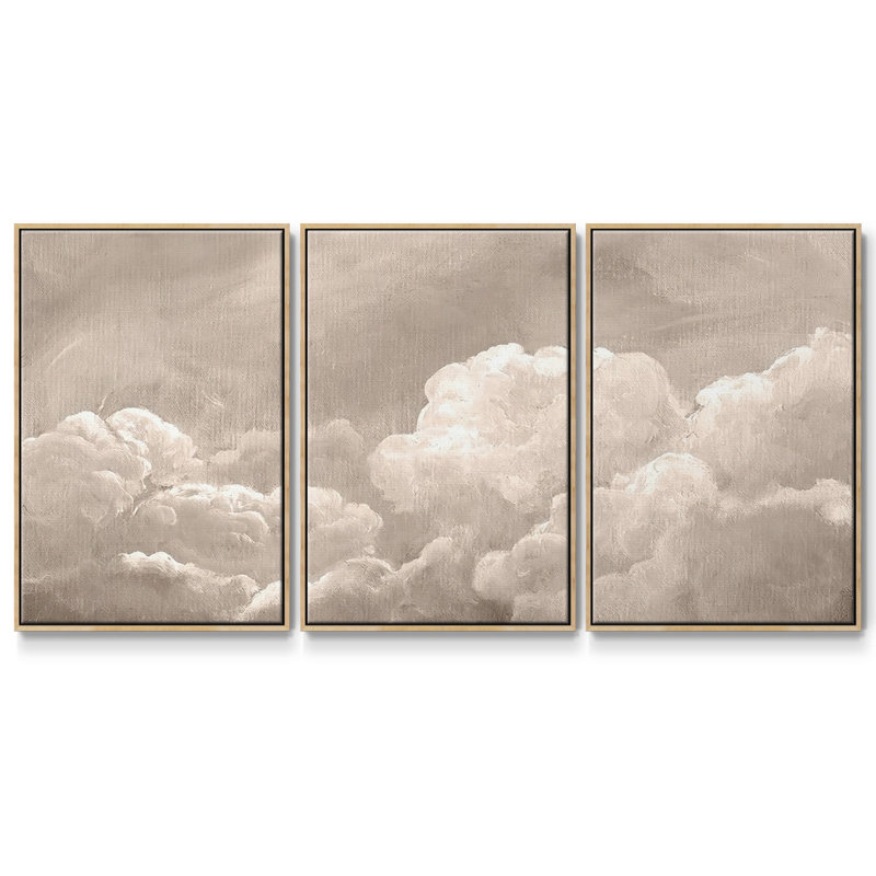 Painted Clouds I - 3 pièces avec cadre flottant, H 40 po x l 78 po x P 2 po, Naturel