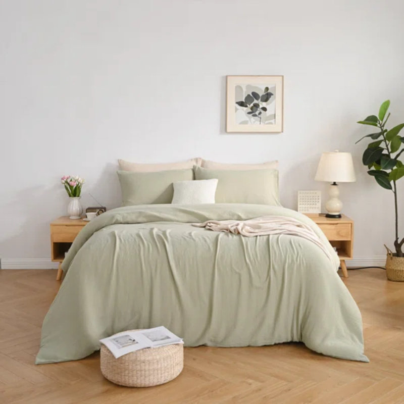 Solayne Muslin Duvet Cover Set 100% Cotton Double-Layer Linen Like Gauze Comforter Cover 3 Pieces Breathable & Lightweight For All Season