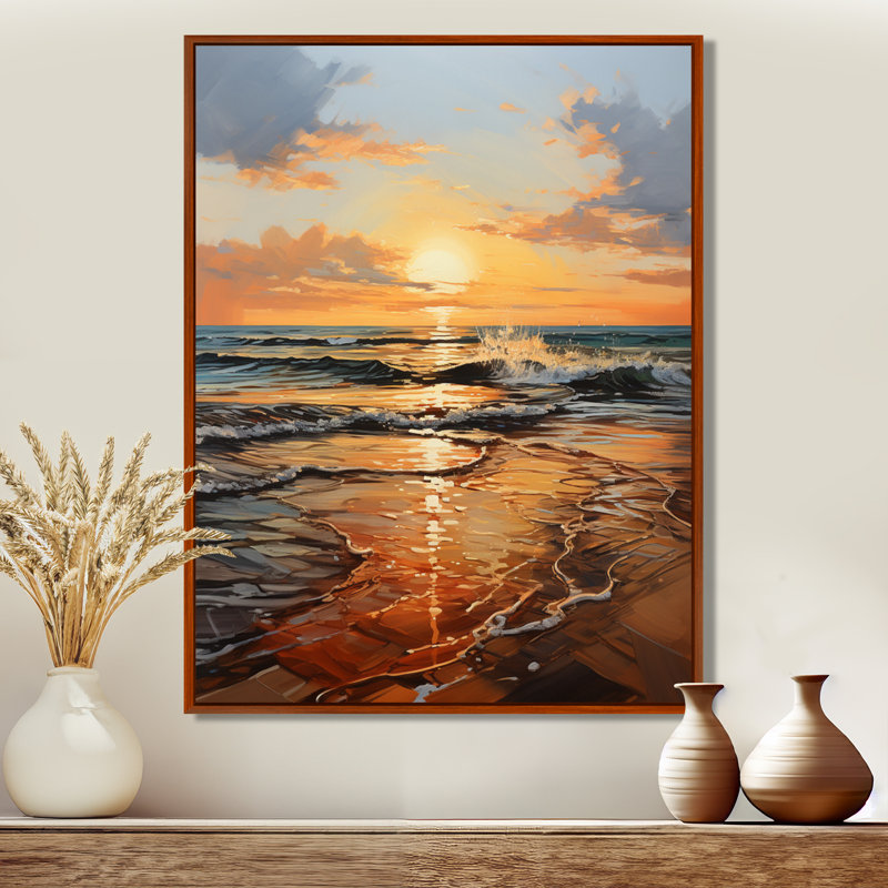 Impression sur toile orange, bleu sarcelle, lever de soleil sur la plage I - lever de soleil, 32" H x 16" W