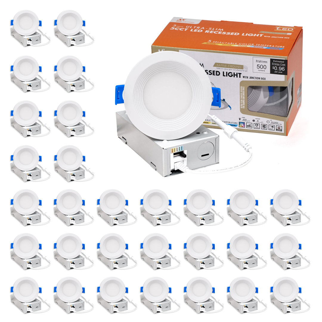 3'' Selectable Color Temperature Dimmable Air-Tight IC Rated LED Canless Recessed Lighting Kit (Set of 30) MW LIGHTING