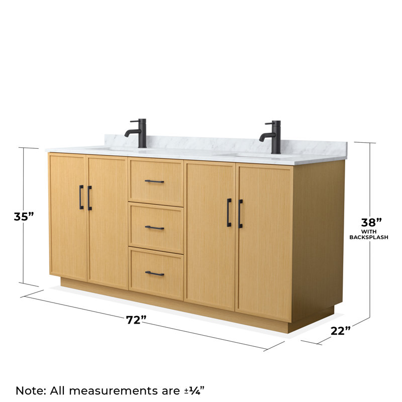 Ensemble de meuble-lavabo double autoportant 72 po avec plateau en marbre Elan TK, Chêne clair, Noir mat