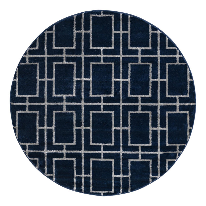 Tapis bleu marine / argent Glam, Rond 5 pi 3 po