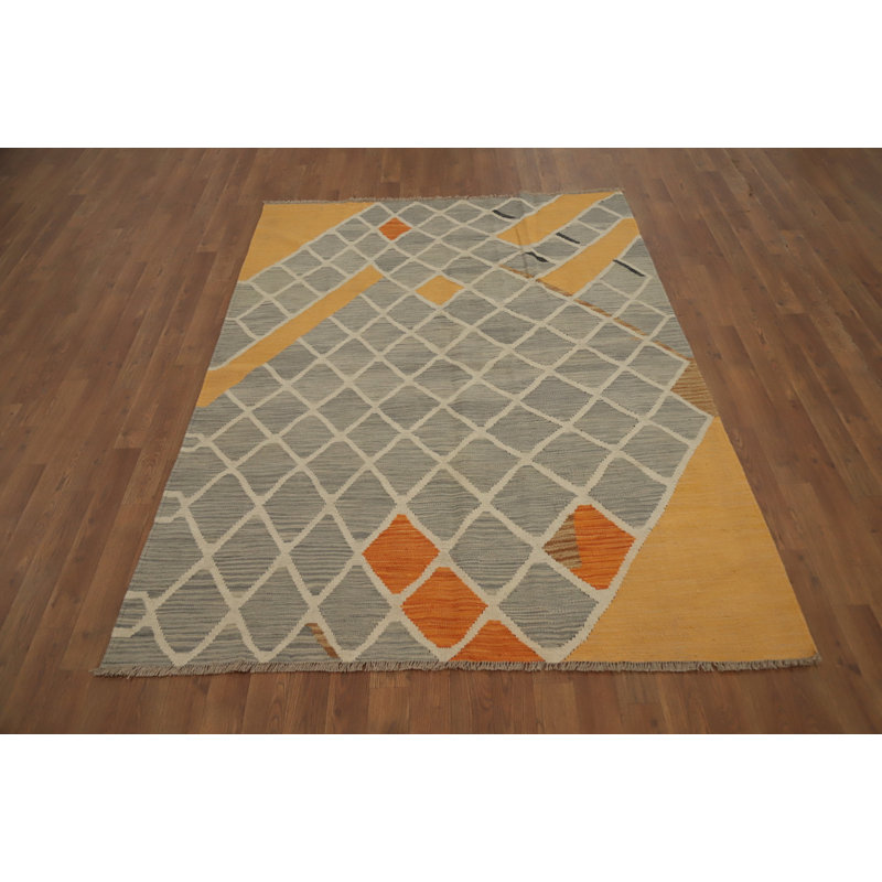 Tapis géométrique à motif géométrique treillis kilim 5 x 7