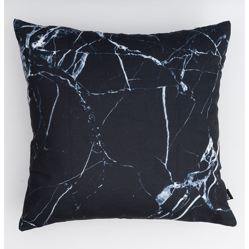 Black Marble Print Square Polyester Floor Pillow 16" x 16"