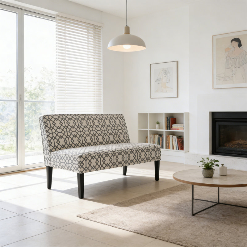 Causeuse rembourrée 50 po, Motifs géométriques gris