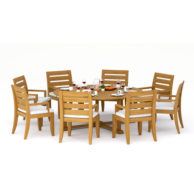 7 Pcs Grade-A Teak Wood Dining Set: 72" Round Table And 6 Atnas  Chairs (2 Arm & 4 Armless Chairs) #11AT1702, 8
