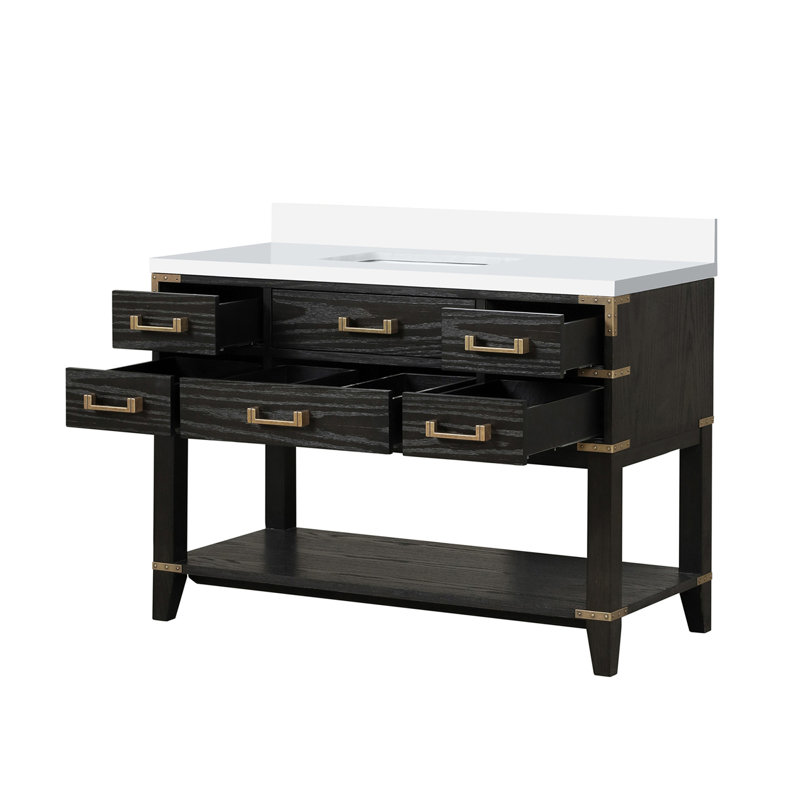 Meuble-lavabo double en chêne noir avec plateau en marbre de culture P 22 po, H 34,12 po x l 22 po x P 36 po