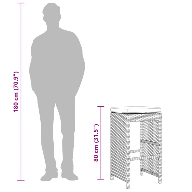 2.1 Powder Coated Steel Outdoor 76cm Bar Stool with Cushion, Brown, white and pink, Cream coloured