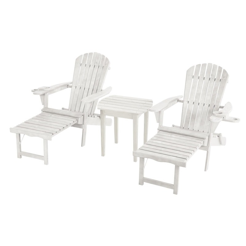 Chaise Adirondack pliante en bois massif avec table Cleethorpes, Blanc