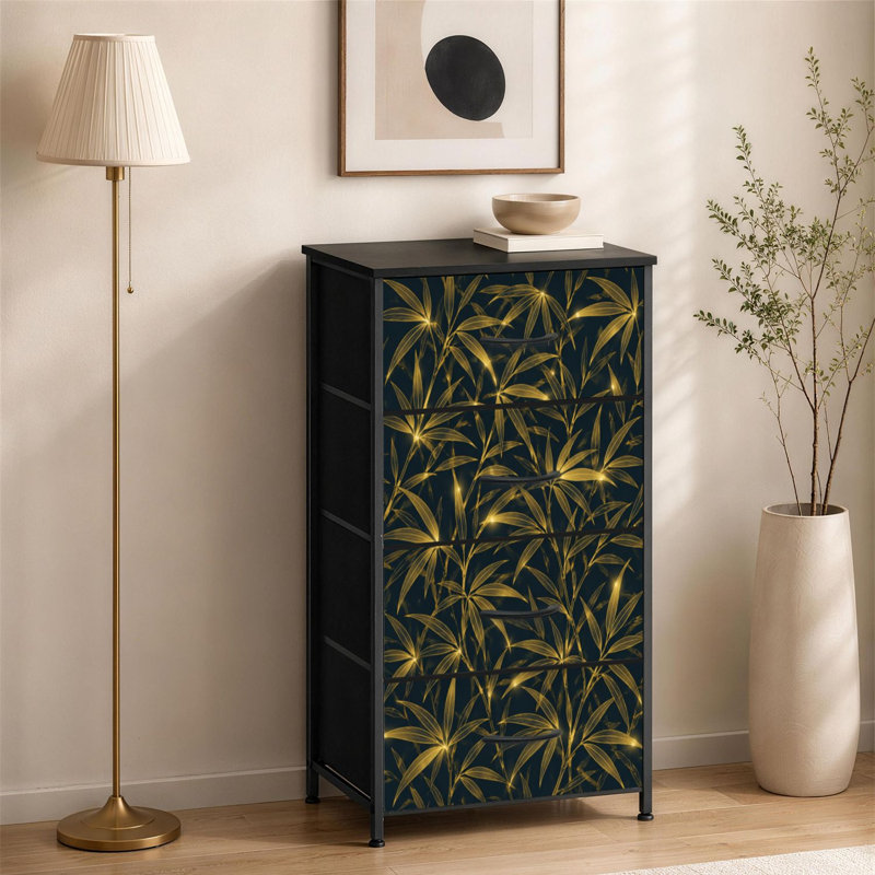 Commode à 4 tiroirs pour chambre à coucher feuilles dorées art moderne botanique Ligne petite commode à vêtements pour commode avec commode