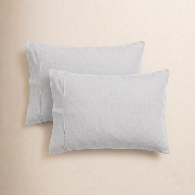  Taie d'oreiller en lin délavé pierre, Standard, Gris argenté