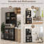 Armoire de cuisine autoportante avec huche, tablettes réglables, portes en verre et grand comptoir pour le rangement de la salle à manger