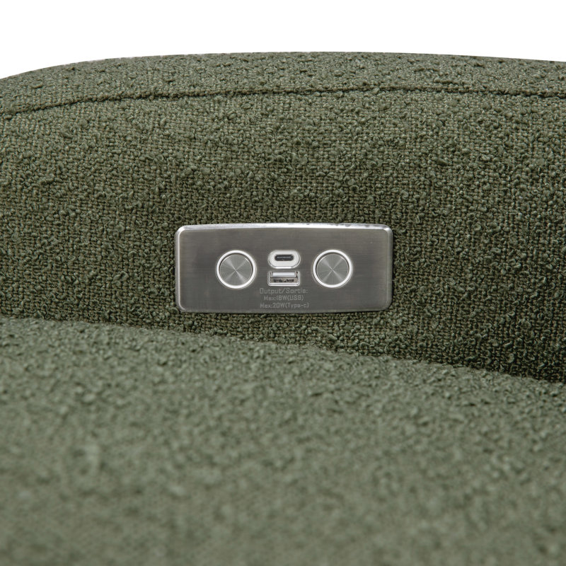 Nami Electronic Recliner and Swivel Glider in Eco-Performance Fabric with USB port, Olive Boucle