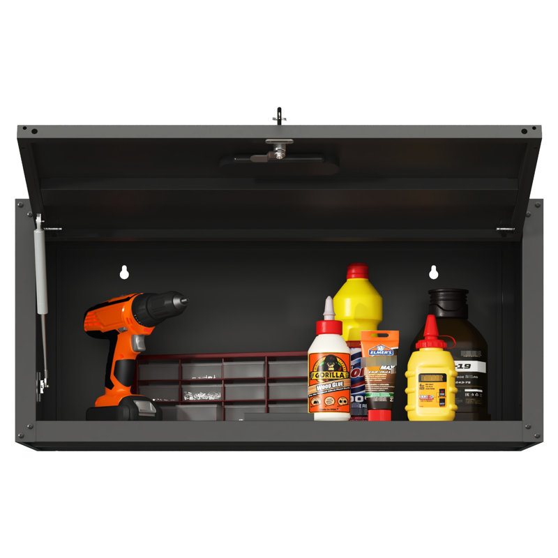 Armoire murale robuste en métal noir pour le garage. Vaste espace, système de verrouillage sécuritaire, 120 lb de poids dans le garage en métal. Intérieur spacieux, serrure, capacité, moderne