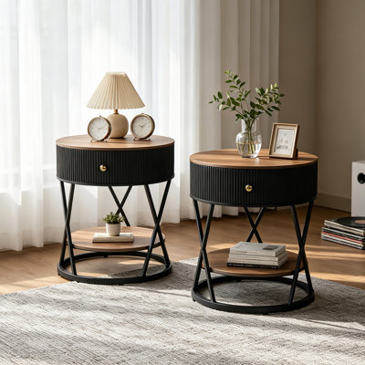 Nightstand Set Of 2, Modern Bedside Table With Drawer And Shelf
