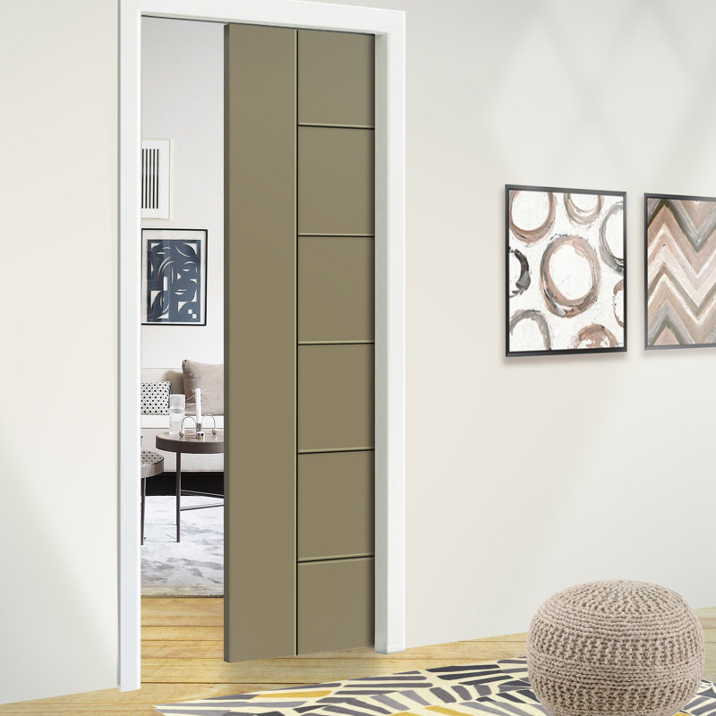 Porte de placard coulissante à panneaux en bois manufacturé, Vert olive, H 80 po x l 36 po
