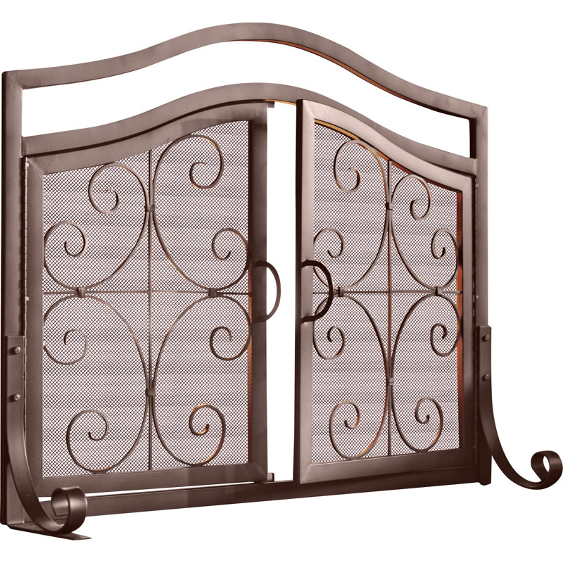 Petit pare-étincelles avec portes, Cuivre, 33" H x 44" W x 3.75" D