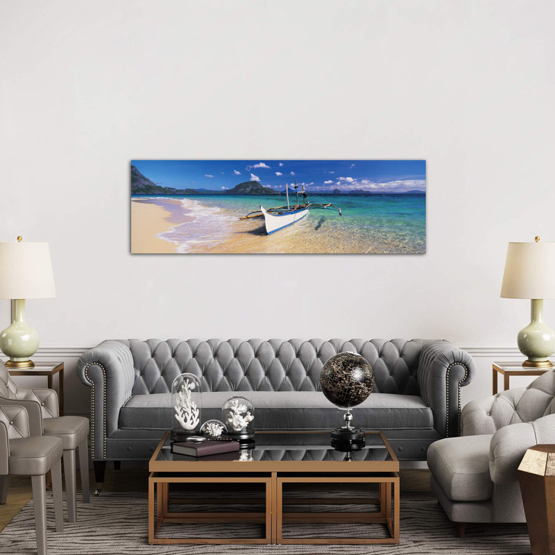 Fishing Boat Moored On The Beach, Palawan, Philippines by Panoramic Images - No Frame Panoramic Print on Canvas