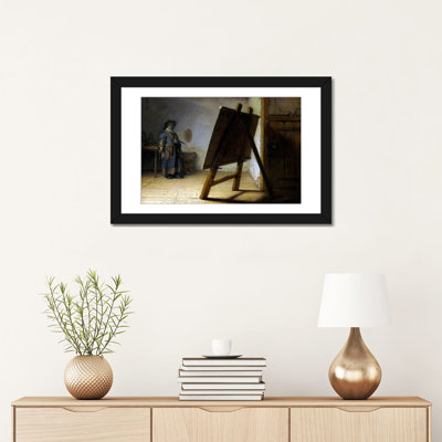 «The Artist in His Studio» par Rembrandt, reproduction d'art sur toile tendue