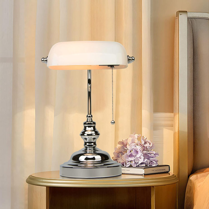 Lampe de bureau avec abat-jour blanc Bankers, lampe de bibliothèque avec chaîne Pull, lampe de bureau rétro pour bureau, salle d'étude