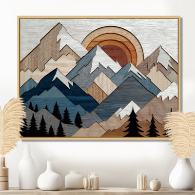 «Blue Orange Bold Mountains Landscape», impression d'art sur toile encadrée abstraite bleue