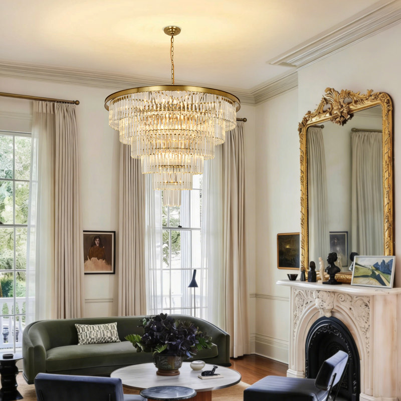Lustre en cristal Makinlee, H 30,31 po x l 39,37 po x P 39,37 po, 22 lumières, Laiton
