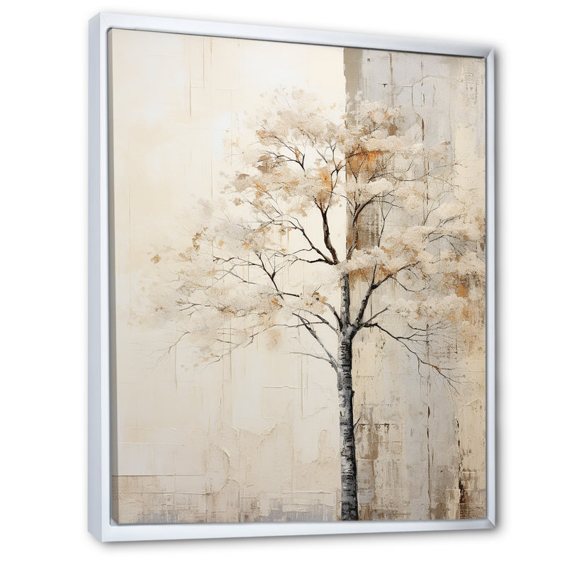 Chêne beige solitude sur toile, H 32 po x l 16 po x P 1 po, Cadre flottant blanc