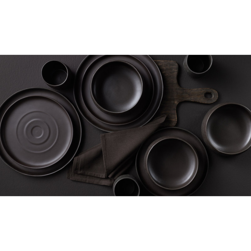 Shosai Stone by Mercer Project Shosai 16-Piece Dinnerware Set Stoneware, Black