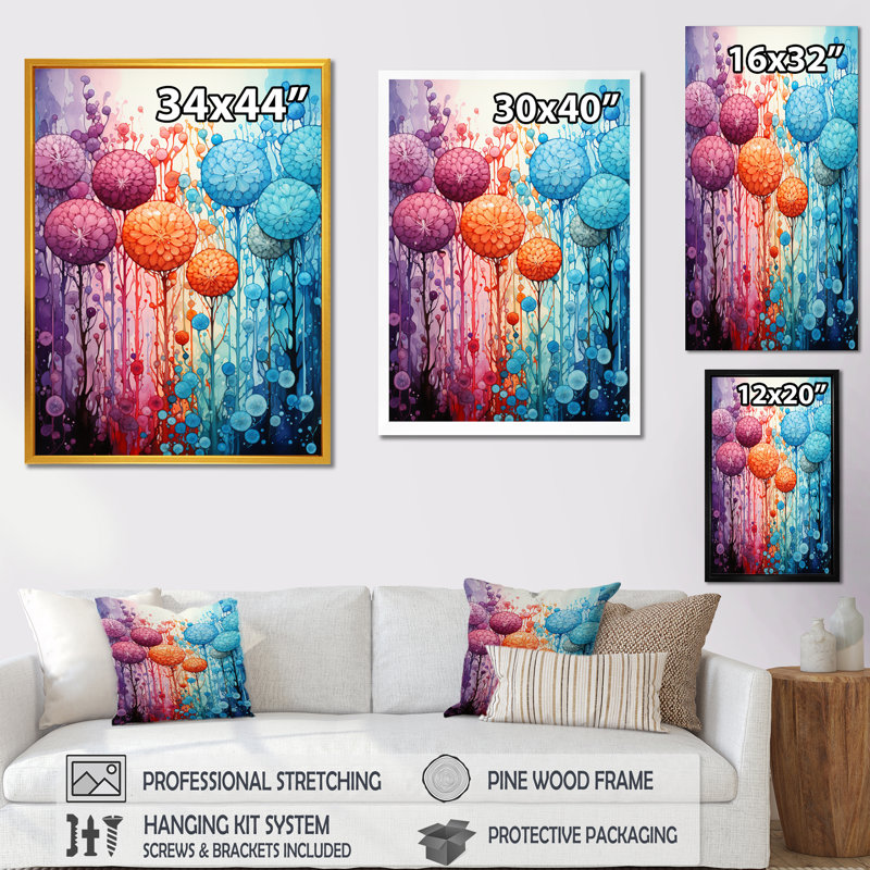 Feux d'artifice colorés 1 - Botanicals Wall Art, H 20 po x l 12 po x P 1 po, Cadre flottant doré