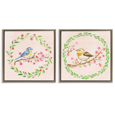 Ensemble de cadres flottants 2 pièces Spring Branches & Wreath Birds, design par Elena Fay