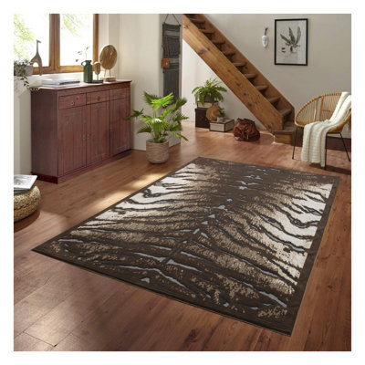 Tapis rustique 5 pi 3 po x 7 pi en polyester rustique et résistant aux taches pour les endroits très passants