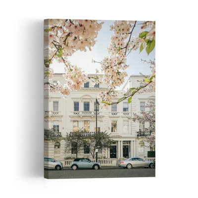 Affiche murale classique et élégante représentant l'architecture de la ville et les cerisiers en fleurs au printemps à Londres