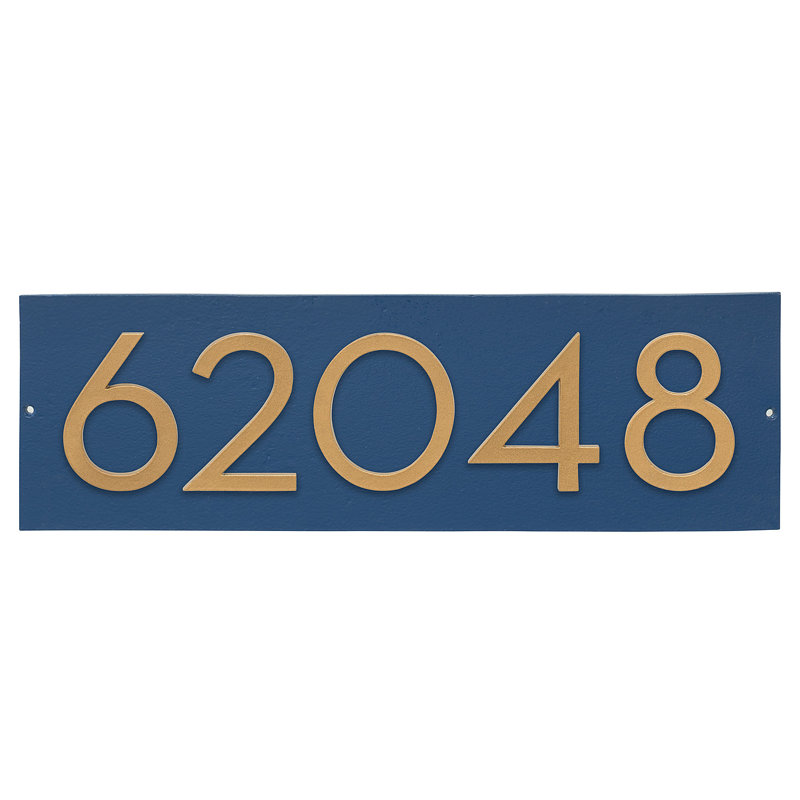 Plaque d'adresse horizontale flottante 4 po (5 chiffres), Bleu mer, Or, Oui