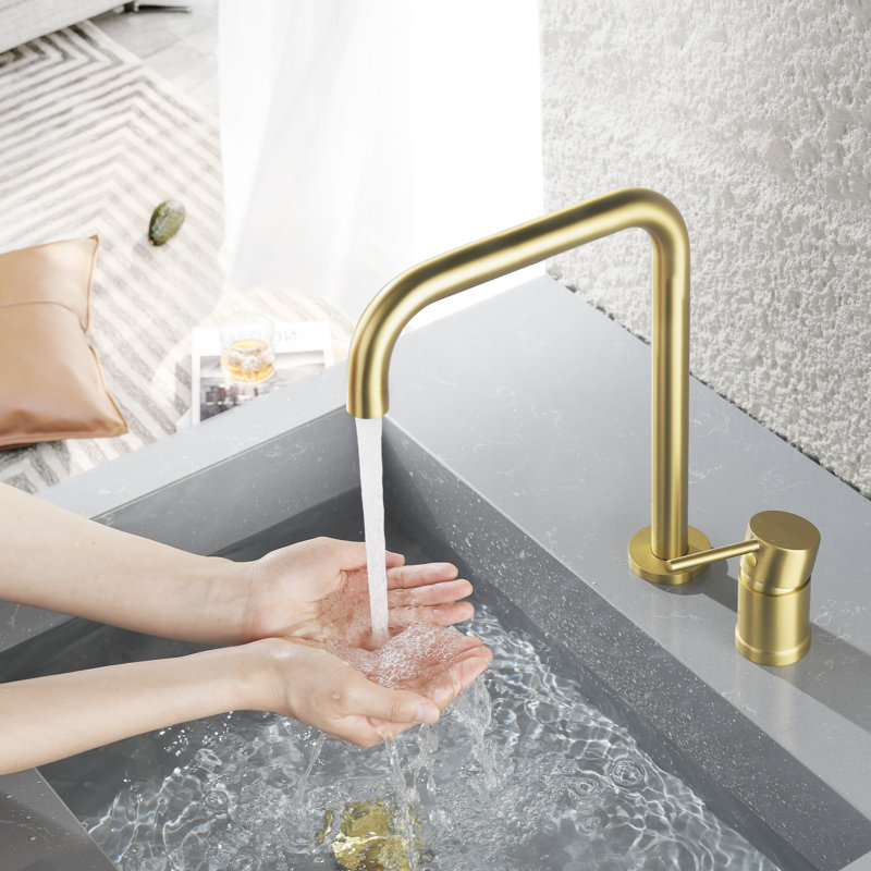 Robinet de lavabo à poignée simple 11,81 po, robinet de meuble-lavabo en laiton massif, Or brossé