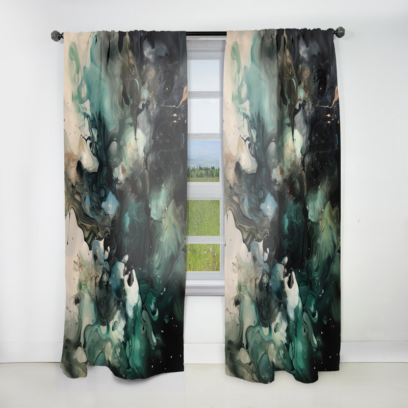 Hall - Green White Marbled Artistry I - Modern Velvet Curtain - Room Darkening - 1 panel, 52" W x 120" L