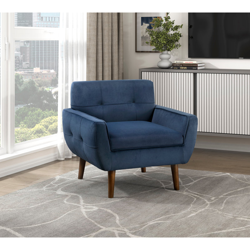 Fauteuil d'appoint bleu marine rembourré en velours avec dossier et dossier capitonné, meubles de salon contemporains, 1 pièce