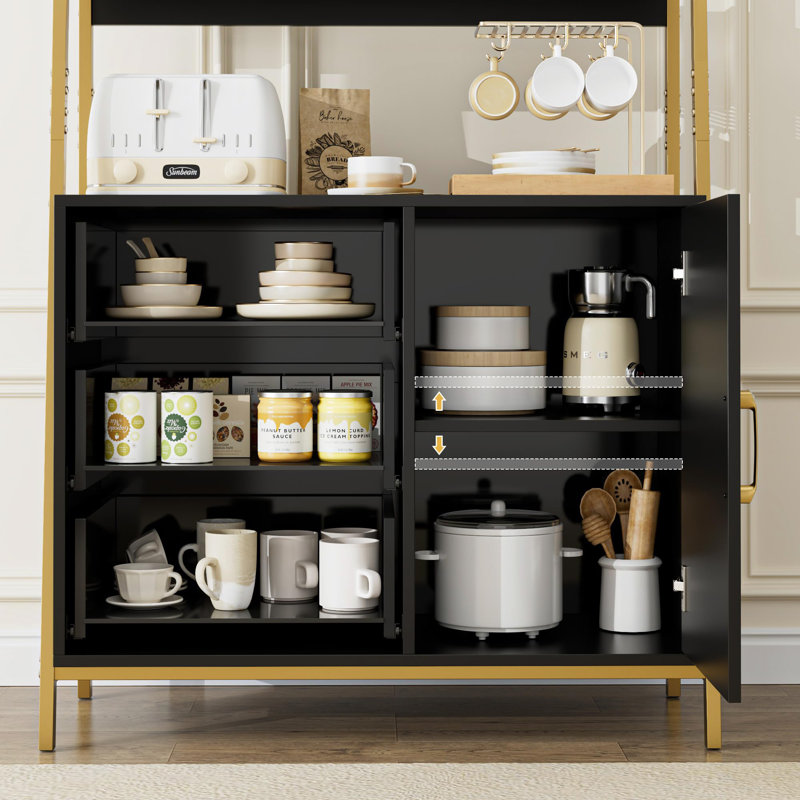 32.5'' Metal Standard Baker's Rack with Microwave Compatibility, Black/Gold