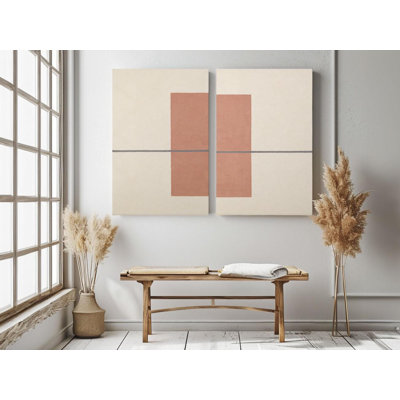 Minimalist Geometric Canvas Print, 2 Piece Split Terracotta Wall Art, Boho Mid Century Modern Neutral Decor, Rust Abstract Diptych Sign, Painting Reproduction