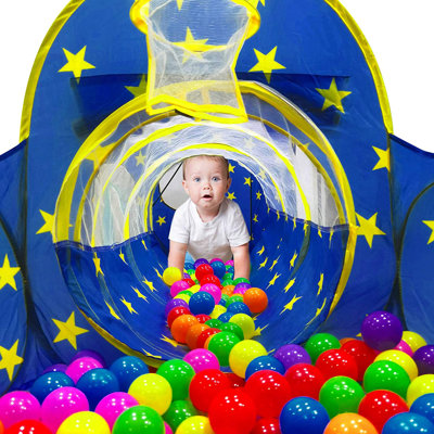 Ensemble de tente de jeu pour enfants 3 pièces: fosse à balles + tunnel rampant + maisonnette Space World - maison de jeu intérieure / extérieure pour les tout-petits, cadeau parfait pour les enfants