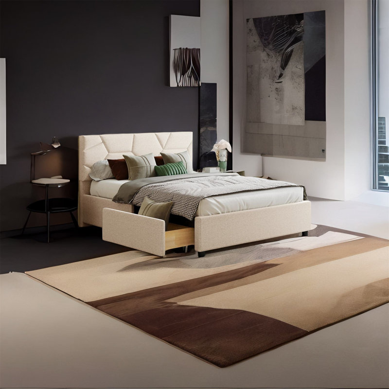 Crestline Upholstered Storage Bed, Full, Beige
