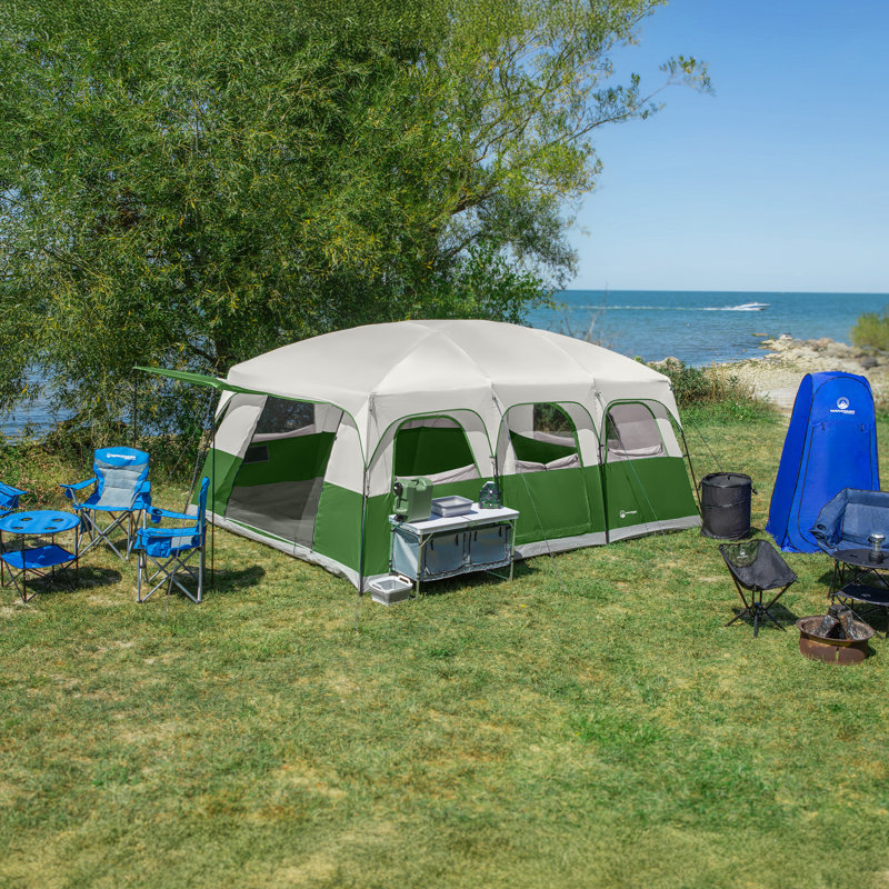  Wakeman (L) 183” x (W) 132” x (H) 85” Outdoor Tent - 12 Person Camping Tent with Rainfly, Green and Gray, Gray/Green
