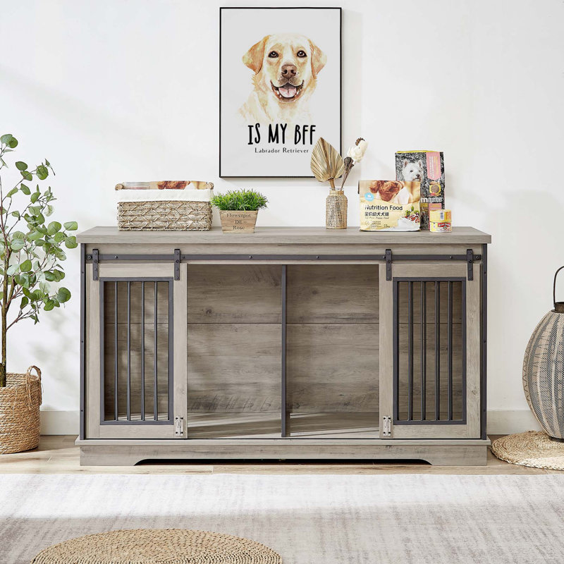 Multifunctional TV Stand Dog Crate with Double Spaces, Ideal for Multiple Dogs and Home Decor, Featuring Storage and Comfort