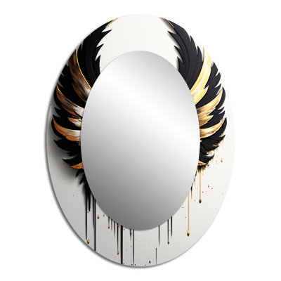 Miroir mural ovale en argent noir et or avec ailes d'ange III