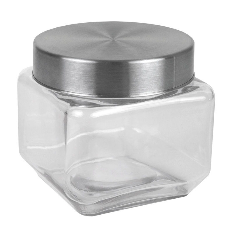 Clear Glass Square Canister Set with Stainless Steel Lids, 4-Piece