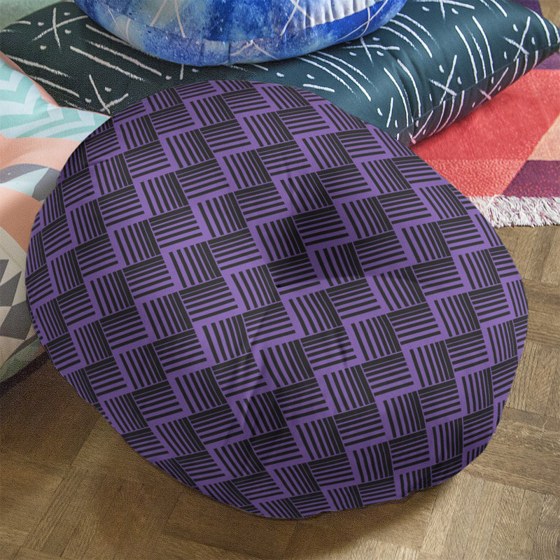 Coussin de sol classique à rayures Baskettressées, 26 po x 26 po, Mauve/noir