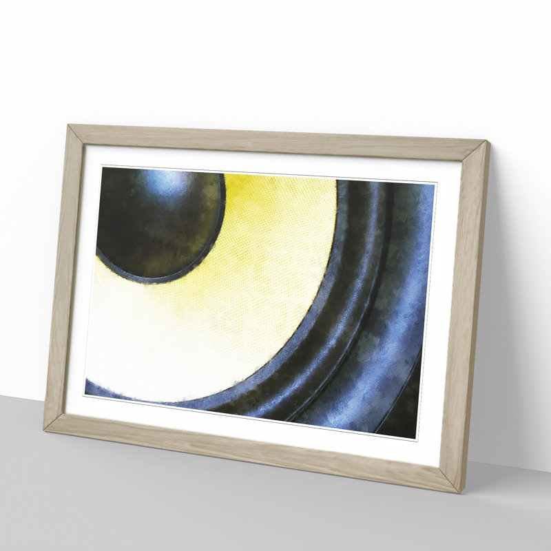 Yellow Speaker - Picture Frame Graphic Art, Oak Framed, 48cm H x 65cm W x 2cm D