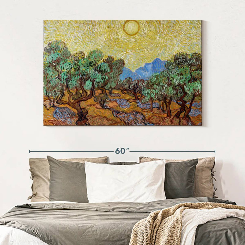 Harnek Olive Trees With Yellow Sky And Sun, 34" H x 51" W