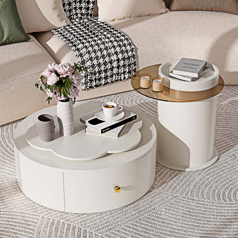 Ensemble de 2 tables basses rondes avec tiroirs