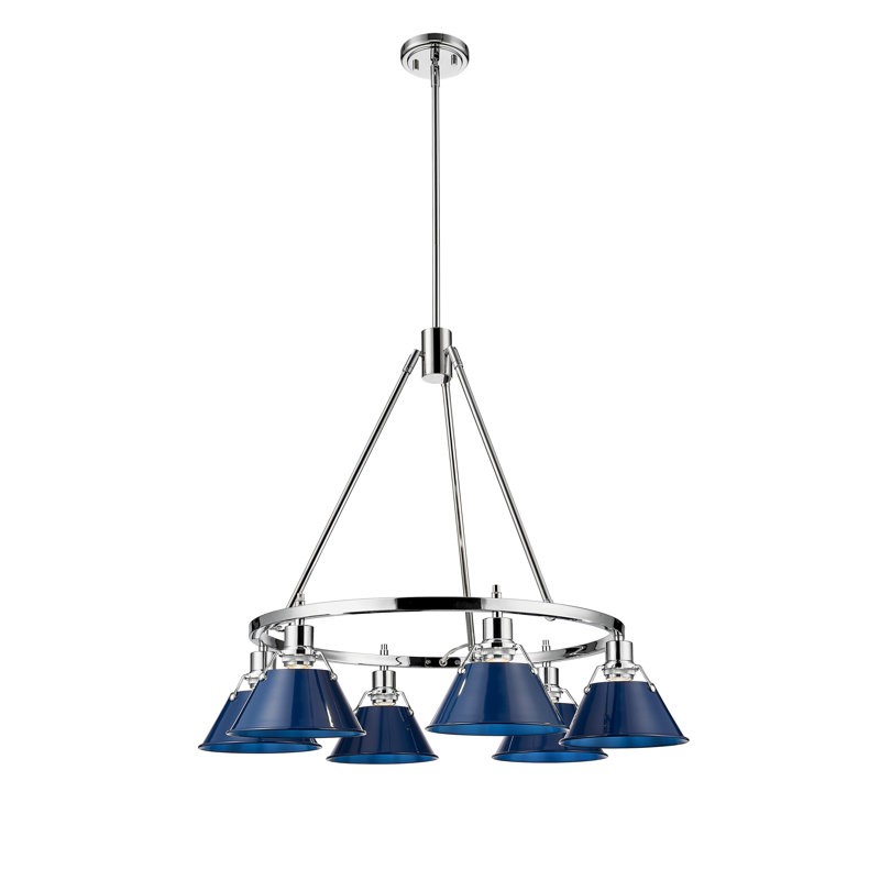 Felda 6 - Light Steel Dimmable Cone Chandelier, Chrome, Matte Navy