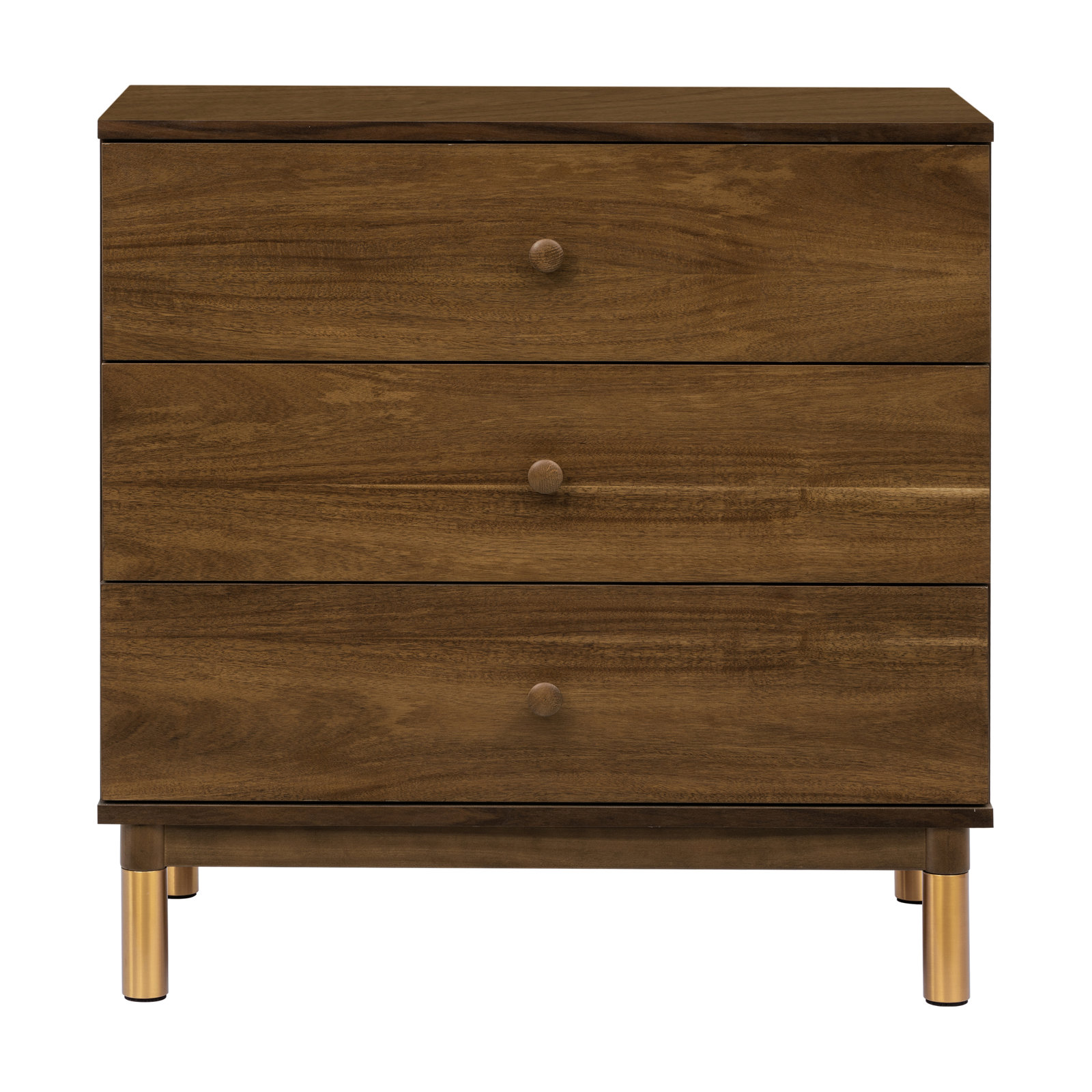 Gelato 33.5" W 3-Drawer Changer Dresser, Natural Walnut/Gold